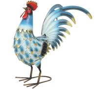 Outsunny Statue de coq de jardin, Figurine de jardin en métal, sculpture de coq debout de 41 cm avec piquets de sol, Multicolore