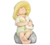 Outsunny Statue de jardin Petit garçon avec chapeau de paille 43 cm Résistant aux intempéries Décoration de jardin Décoration de jardin Sculpture pour la décoration de la maison, jardin, cour