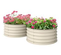 Outsunny Steel Raised Beds for Garden Set of 2, Outdoor Elevated Planter Box with Safety Edging, Easy-to-assembled Stock Tank for Growing Flowers, Herbs and Vegetables, Cream White (bac à fleurs,