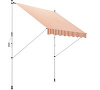 Outsunny Store banne Manuel rétractable 3L x 1,5l m Auvent Téléscopique sans Perçage Inclinaison et Hauteur réglable Installation Rapide métal alu Polyester Anti-UV Orange Blanc rayé