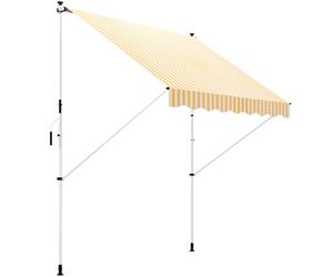 Outsunny Store banne Manuel rétractable 3L x 1,5l m Auvent Téléscopique sans Perçage Inclinaison et Hauteur réglable Installation Rapide métal alu Polyester Anti-UV orange blanc rayé