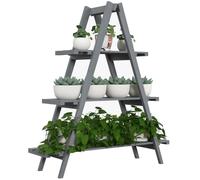 Outsunny Support à Plantes d'intérieur, 3 Niveaux, 100x36x112cm, Gris | Support de pot de fleurs d'intérieur, support de plantes d'extérieur, bois de sapin