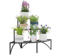 Outsunny Support d'angle à 3 étages en métal pour plantes d'intérieur et d'extérieur, support de pot de fleurs pour jardin, balcon, terrasse, noir