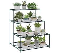 Outsunny Support de plantes à 4 étages de 110 cm de haut avec 24 clips, étagère à plantes en acier, étagère à fleurs à plusieurs étages pour décoration de jardin, balcon, vert foncé