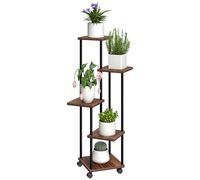 Outsunny Support de plantes à 5 étages avec roulettes, pour l'intérieur et l'extérieur, étagère à plantes en acier, bois, étagère à fleurs à plusieurs étages, 110 cm de haut, pour salon, jardin,