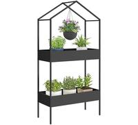 Outsunny Support plantes 2 niveaux métal étagères crochet Noir