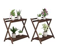 Outsunny Support pour plantes Lot de 2 2 niveaux en bois, intérieur et extérieur, marron