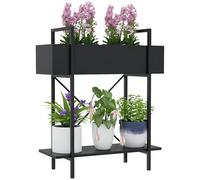 Outsunny Support Plantes Interieur 2 Niveaux Métal Trous Drainage Noir