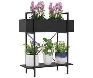 Outsunny Support Plantes Interieur 2 Niveaux Métal Trous Drainage Noir