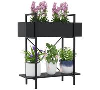 Outsunny Support Plantes Interieur 2 Niveaux Métal Trous Drainage Noir | Plateau Supérieur, Support Pot de Fleur, pour Intérieur, Extérieur, Salon, Patio