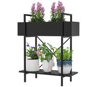 Outsunny Support plantes interieur 2 niveaux, porte plante avec trous de drainage, plateau supérieur, métal, 60 x 25 x 70 cm noir