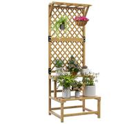 Outsunny Etagère à fleurs treillis 2 niveaux support haut 60x50x166 cm bois sapin pré-huilé jaune