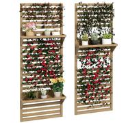 Outsunny Support Plantes Intérieur Lot de 2 Treillis à Lattes Bois Naturel