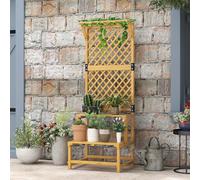 Outsunny Support plantes intérieur porte plante intérieure à deux niveaux avec treillis 60 x 50 x 166 cm en bois massif jaune