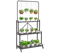 Outsunny Support pour Plantes à 3 Niveaux avec Roulettes, Étagère à Fleurs Pliable en Métal avec 4 Crochets, Intérieur et Extérieur, Étagère de Plantes pour Pots de Jardin, Balcon ou Salon, Noir