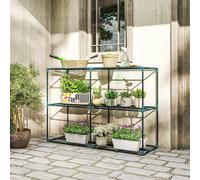 Outsunny Support pour plantes à 3 niveaux ouvert en acier et plastique, 143x48x100 cm, Vert foncé