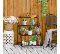 Support pour plantes présentoir avec étagères en métal 3 niveaux forme escalier intérieur/extérieur dim. 60,5L x 59,5l x 95,5H cm noir