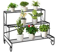 Outsunny Support pour plantes présentoir avec étagères en métal 3 niveaux forme escalier intérieur/extérieur dim. 95L x 63l x 72H cm noir-AOSOM.fr