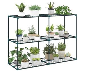 Outsunny Supporto per piante à 3 niveaux, 100 cm de haut, vert foncé | Table à fleurs extérieure, support en acier multi-niveaux, résistant, pour jardin balcon