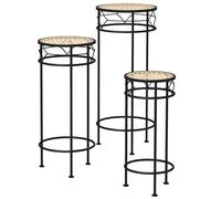 Outsunny Supports Pot de Fleurs Ronds Empilables Lot de 3 Doré et Noir