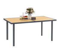 Table De Jardin 6 Personnes Rectangulaire Dim. 150 X 90 X 72 Cm Métal Gris Plateau Effet Bois Naturel