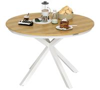 Outsunny Table à Manger de Jardin, Table de Jardin Ronde Ø 118 cm avec Cadre en Aluminium, Plateau Aspect Effet Bois et Patins de Pieds réglables, pour Balcon, Porche, terrasse, Teck