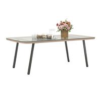 Outsunny Table Basse de Jardin en résine tressée avec Plateau en Verre trempé 5 mm, Table d'appoint pour terrasse, Patio, Balcon, extérieur, Cadre en Acier 110 x 60 x 40 cm, Aspect Bois Naturel