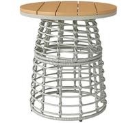 Outsunny Table Basse de Jardin Résine Aspect Rotin Ø 45 x 50 cm Gris | Table d'Appoint Extérieur Ronde, Métal, Plateau Composite