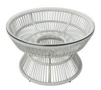 Outsunny Table basse de jardin ronde, résine effet rotin plateau verre trempé Ø60 x 37 cm gris clair