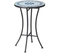 Outsunny Table Basse de Jardin Ronde en Métal avec Dessus en Céramique, Motifs Mosaïque, Ф35,5x53,5 cm, Bleu