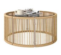 Outsunny Table Basse de Jardin Ronde en Résine Tressée, Table d'Appoint avec Plateau en Verre Trempé et Cadre en Acier Galvanisé pour Patio, Jardin, Salon, 70x70x33cm, Marron