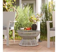 Outsunny Table basse de jardin ronde, table d'appoint en résine aspect rotin et plateau verre trempé Ø 60 x 37H cm