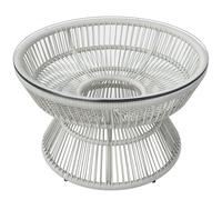 Outsunny Table Basse de Jardin Ronde, Table d'appoint en résine Aspect rotin et Plateau Verre trempé Ø60 x 37H cm Gris Clair