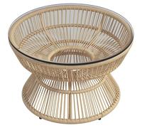 Outsunny Table Basse de Jardin Ronde, Table d'appoint en résine Aspect rotin et Plateau Verre trempé Ø60 x 37H cm Naturel
