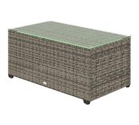 Outsunny Table basse de jardin, table d'appoint en résine tressée avec plateau en verre trempé, 90 x 50 x 38 cm, gris foncé