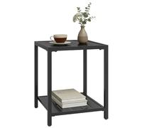 Outsunny Table Basse Extérieure à 2 Niveaux en Métal, pour Jardin, Noir | Table de Jardin Carrée avec Étagère de Rangement, Résistante aux Intempéries, Balcon, Bord de Piscine