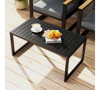 Outsunny Table basse extérieure avec plateau à lattes, cadre en aluminium, pour balcon, patio, terrasse, 90 x 50 x 42 cm, noir