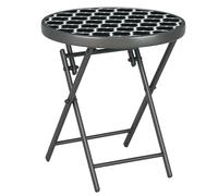 Outsunny Table Basse Pliante, Table d'appoint Pliante, Plateau en Verre trempé avec Motifs Noirs et Blancs, Structure en métal, Table de Jardin, Ronde de 45cm, pour Patio Balcon Jardin, Noir