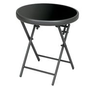 Outsunny Table Basse Pliante, Table d'appoint Pliante, Plateau en Verre trempé, Structure en Acier, Table de Jardin, Ronde de 45cm, pour Patio Balcon Jardin, Noir