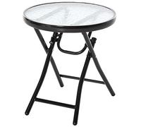 Table de jardin Outsunny Table basse ronde bistro de jardin Ø 45 x 50H cm pliable métal époxy noir plateau verre trempé