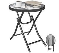 Outsunny Table basse Bistro de jardin ronde Ø45 x H50 cm pliable métal noir plateau verre trempé