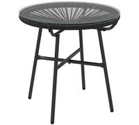 Outsunny Table Basse Ronde de Jardin en résine Aspect rotin métal et Plateau Verre trempé Ø 50 x 50 cm Noir