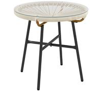 Table basse de jardin - Outsunny - ronde - aspect rotin et plateau en verre trempé - en résine métal - Ø 50 x 50 cm - crème