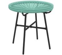 Outsunny Table Basse Ronde de Jardin en résine Aspect rotin métal et Plateau Verre trempé Ø 50 x 50 cm Vert