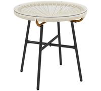 Outsunny – Table basse de jardin ronde – aspect rotin, plateau en verre trempé Ø50 cm – crème