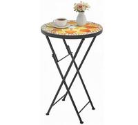 Outsunny Table basse ronde pliante en mosaïque avec cadre en métal pour balcon, terrasse, 35,5 cm, jaune
