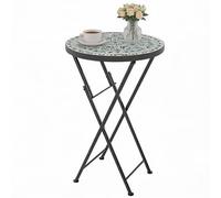Outsunny Table basse ronde pliante en mosaïque avec cadre en métal pour balcon, terrasse, 35,5 cm, vert