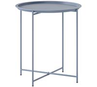 Outsunny Table Basse Ronde Table d'Appoint Plateau Amovible avec Bord Relevé Pieds Pliables en Métal Ø46x50cm Bleu Gris