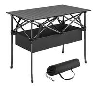 Outsunny Table Camping Pliante 90cm Plateau roulable métal Noire | Filet de rangement, sac de transport, portable pour jardin, parc, barbecue