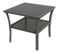 Outsunny Table d'appoint de Jardin en résine tressée 2 Niveaux, 50 x 50 x 45 cm, Table Basse de Jardin carrée avec Plateau en Verre trempé, Structure en Acier galvanisé pour extérieur, Gris